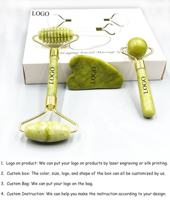 Phòng chống lão hóa đá tự nhiên màu hồng trắng Mini da mặt tùy chỉnh hộp từ tính Bao bì Green Jade Roller