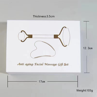 OEM / ODM Rose Quartz Jade Roller Face Stone Massager Set với dầu huyết thanh và Gunsha