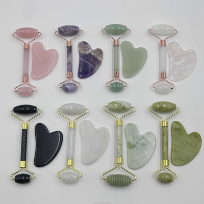 100% Xiuyan Stone Jade Roller Gua Sha Set tự nhiên để nâng mặt và thắt da